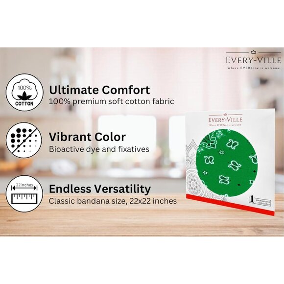 Women's Green Cotton Bandana Large Cowgirl Imported Handkerchief Headband Scarf - Picture 2 of 7